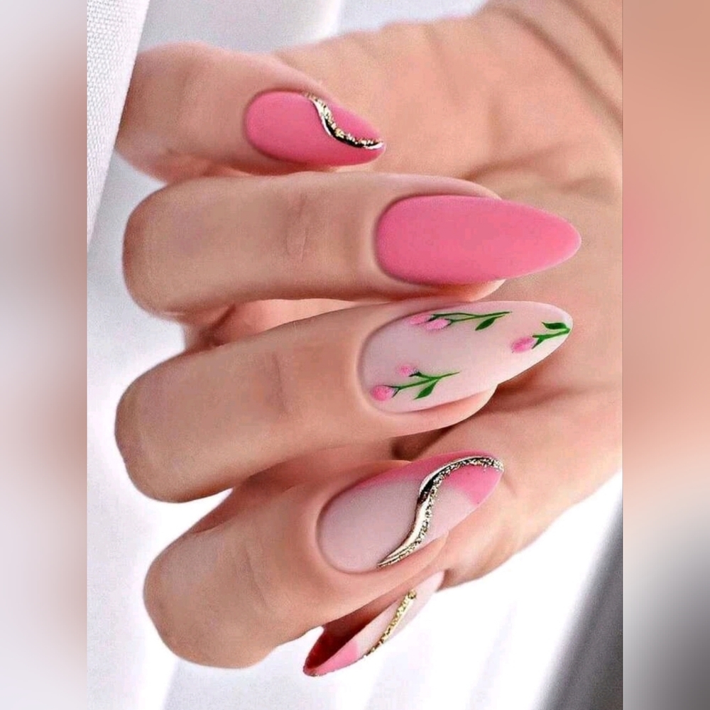 24-pcs long Almond shapped fake nails